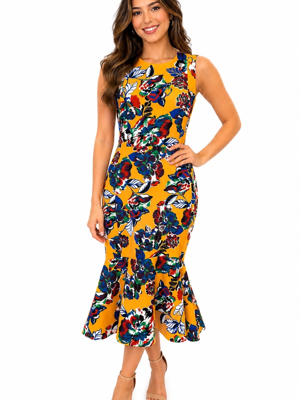 Calvin Klein Yellow Floral Midi Dress